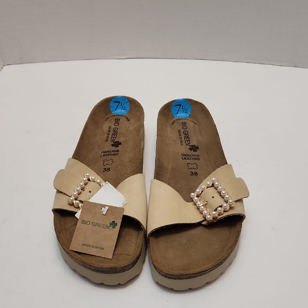 Cream Pearl-Trim Slide Mules